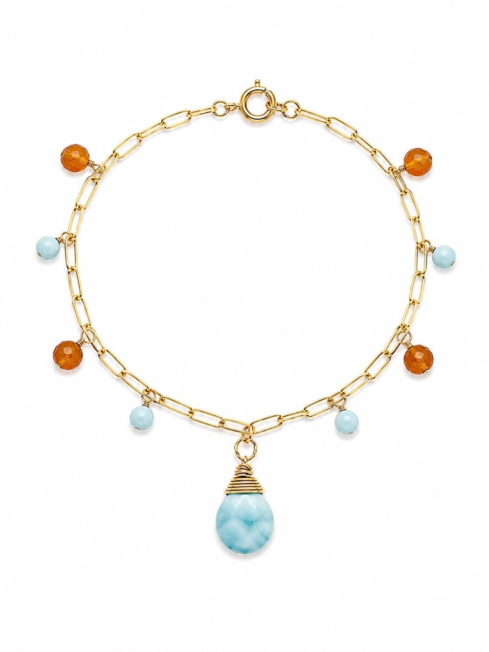 BB20 Gold Filled Larimar & Carnelian Bracelet - Picture 1 of 3